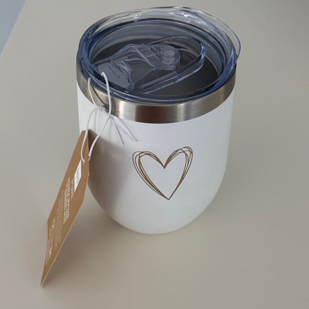White Stainless Steel Heart Travel Tumbler with Clear Lid